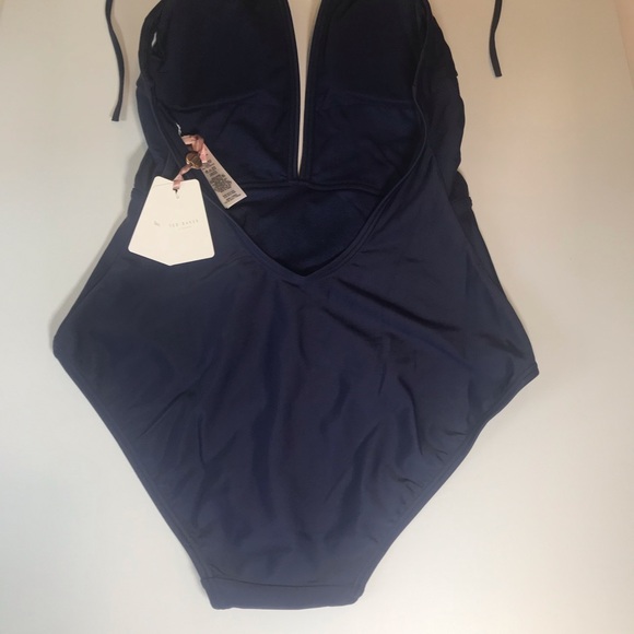 NWT Ted Baker Navy Blue Halter Deep V One Piece - Picture 8 of 9